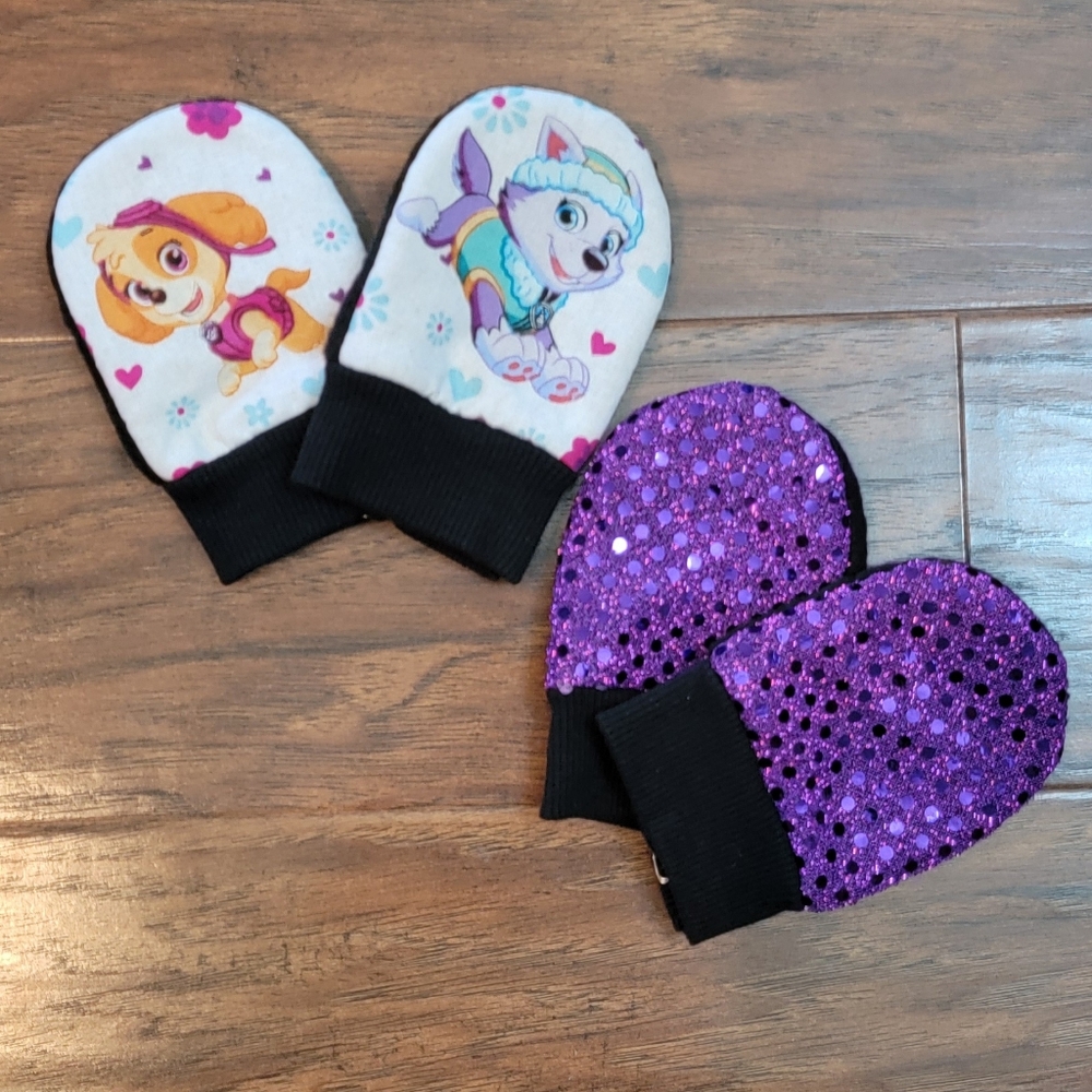 PAW Patrol and Purple Sparkle Sequin Fabric Fleece Baby Girls Mittens